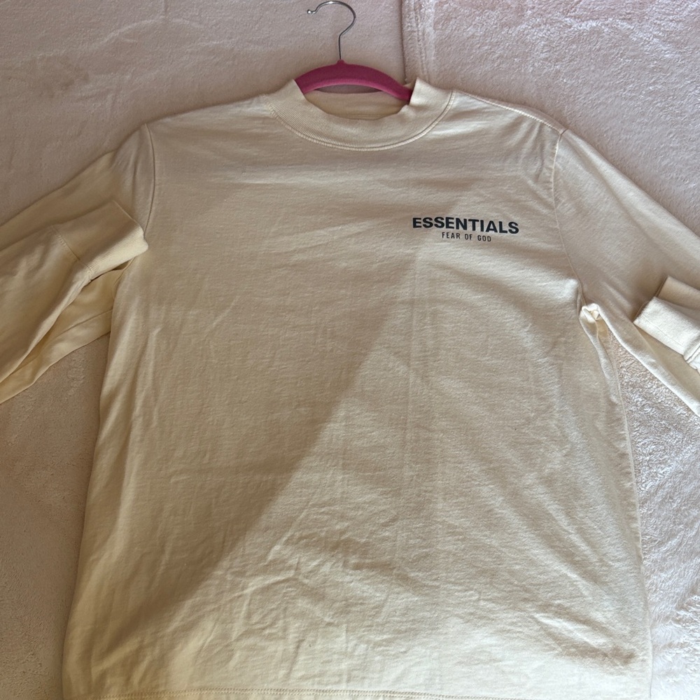 Essentials Cream Long Sleeve Logo Tee